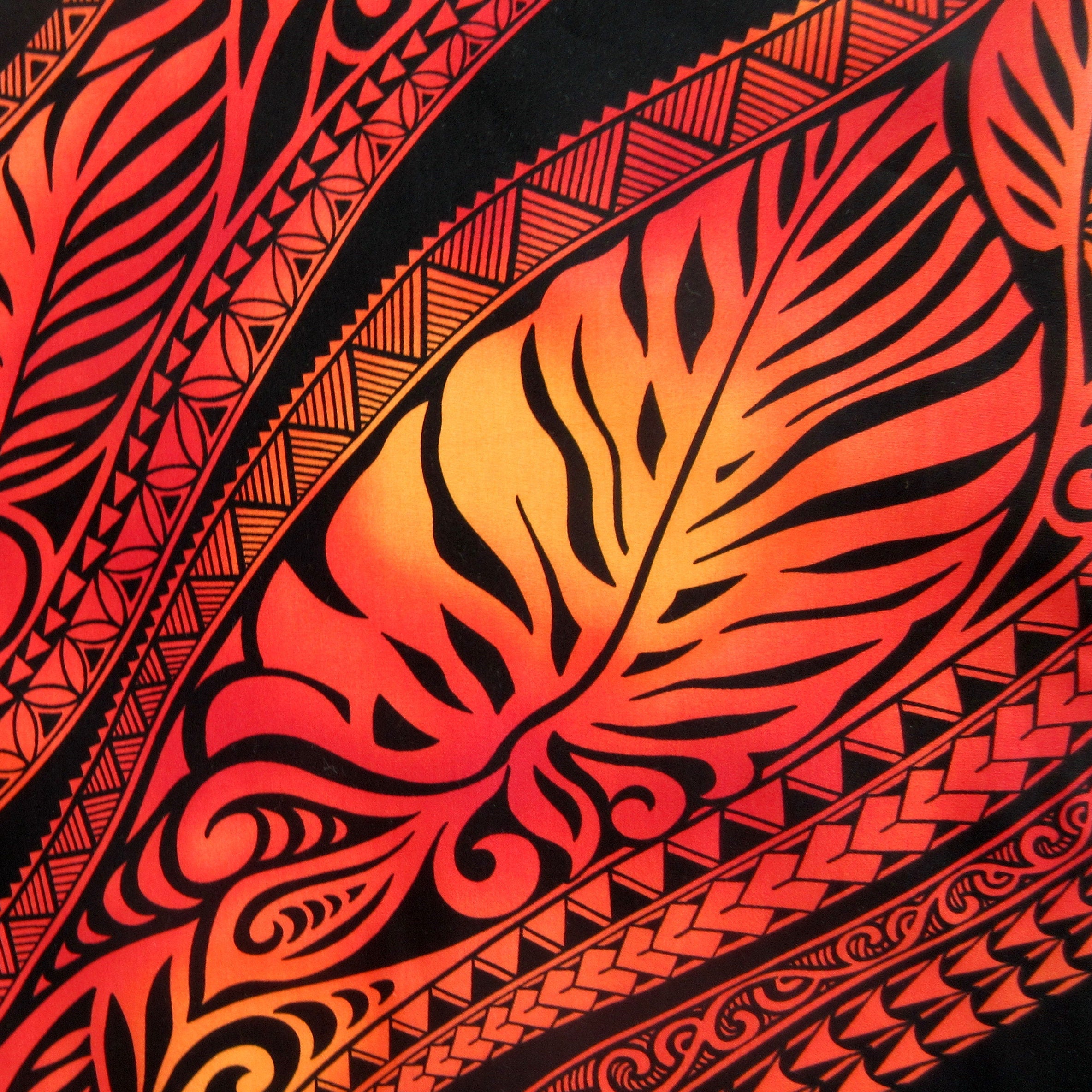 Hawaiian Fabric, Big Leaf Stripe, Red Ombre Tattoo, Large Scale Print, By The Half and Full Yard