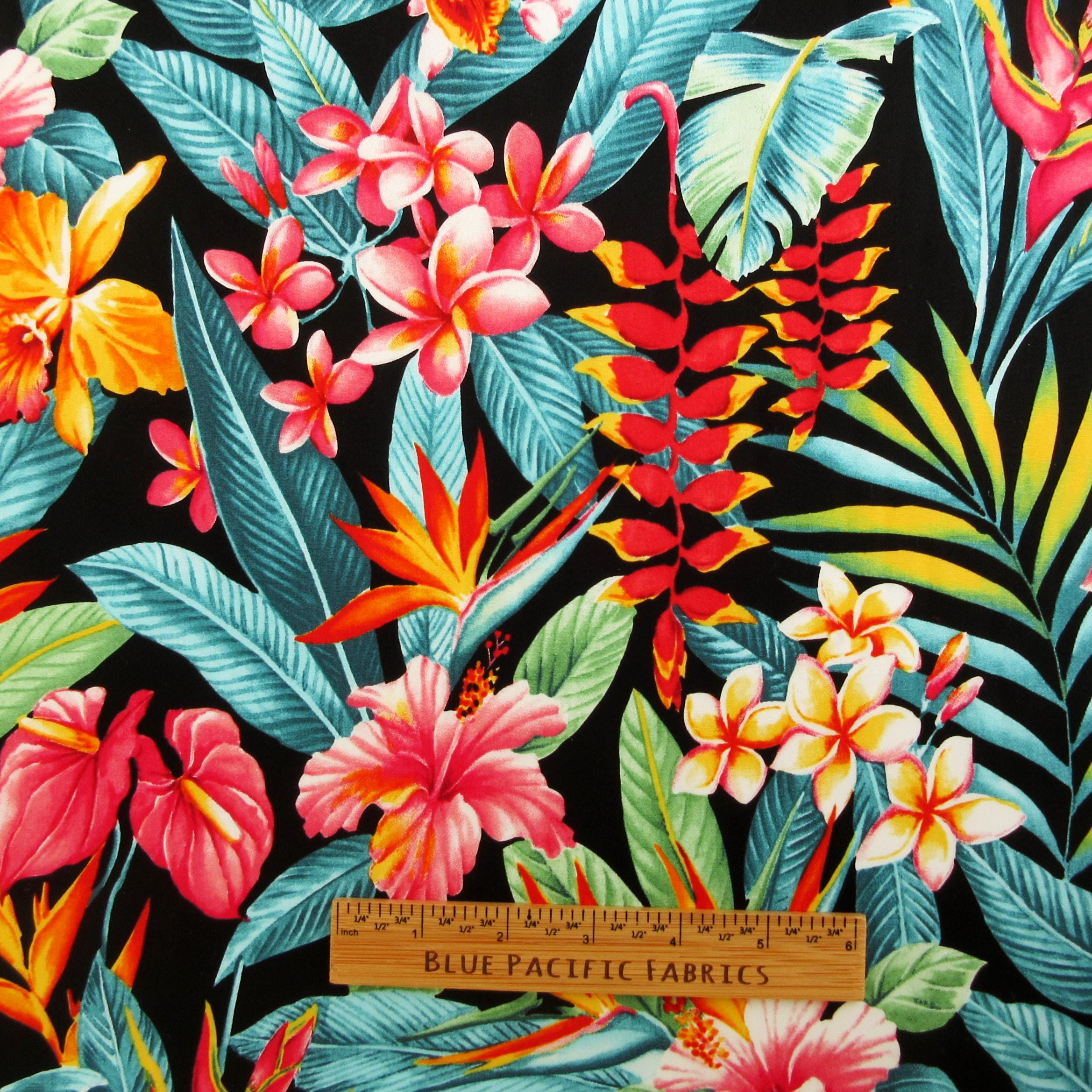 Tropical Fabric, Botanical Garden Paradise on Black, By the Half or Full Yard