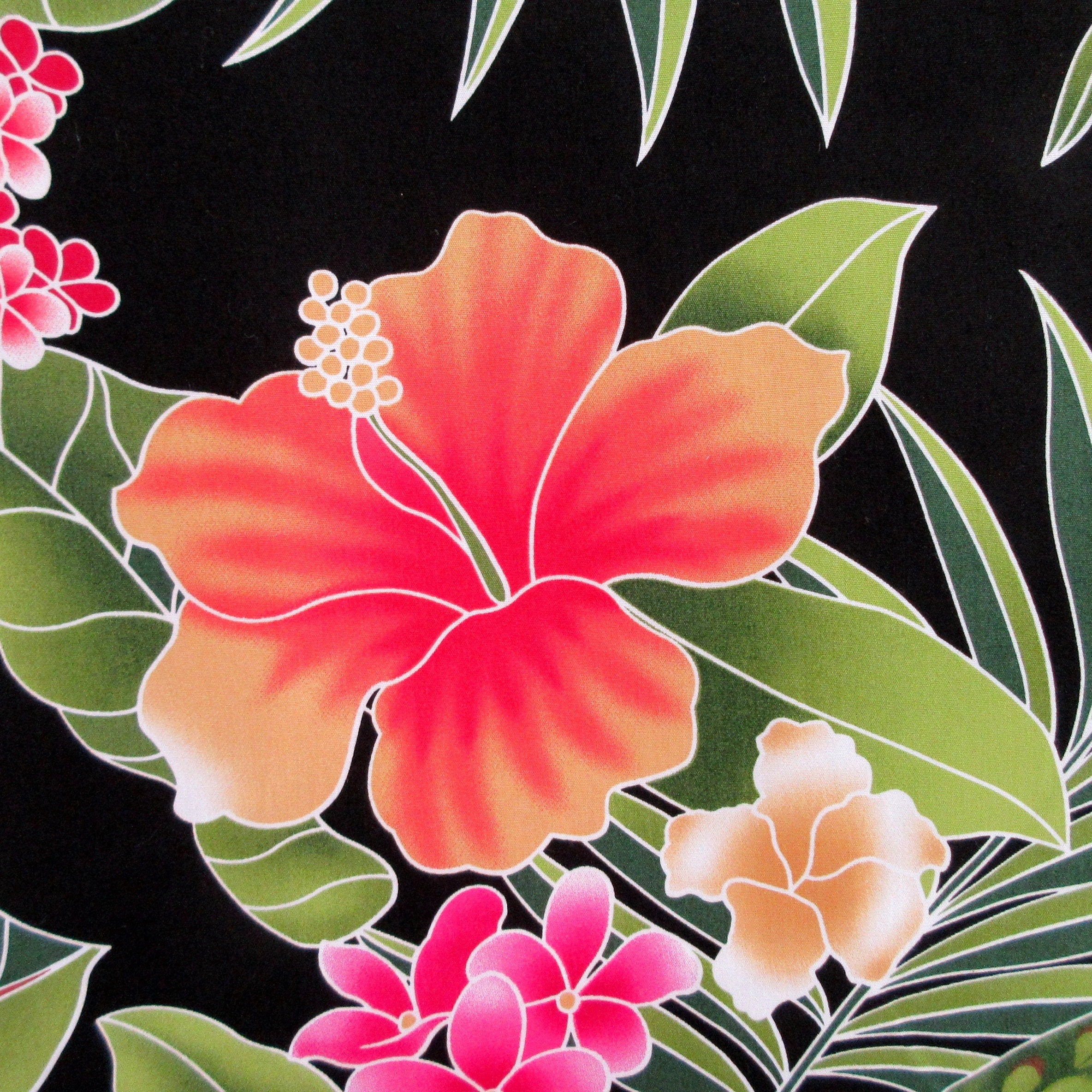Fabric, Big Island Floral Hibiscus in Black,  Hawaiian Tropical, By the Yard