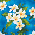 Fabric, White Plumeria Bouquet on Turquoise, Tropical Hawaiian, By the Half or Full Yard