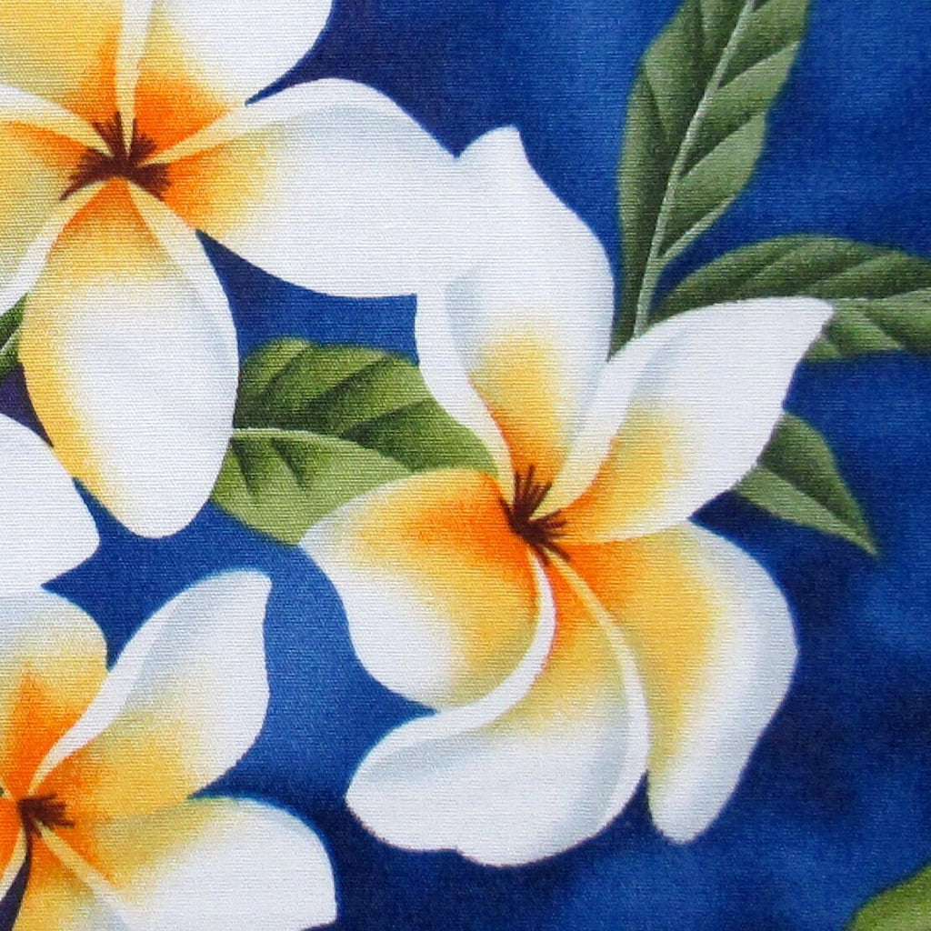 Fabric, White Plumeria Bouquet on Royal Blue, Tropical Hawaiian, By the Half or Full Yard