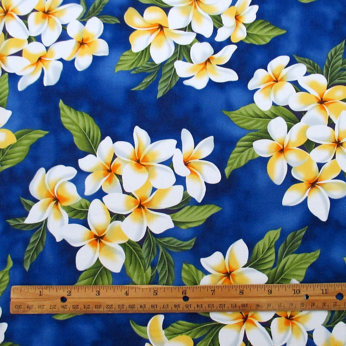 Fabric, White Plumeria Bouquet on Royal Blue, Tropical Hawaiian, By the Half or Full Yard