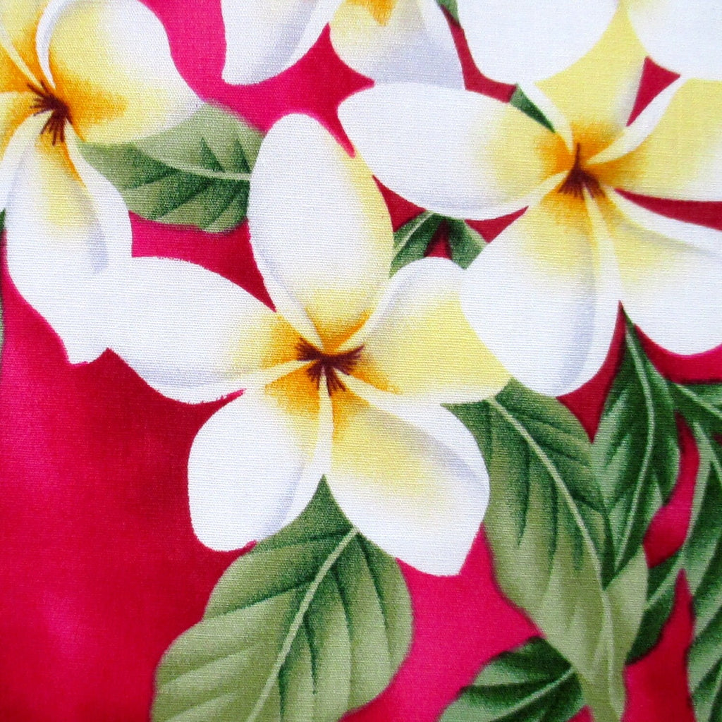 Fabric, White Plumeria Bouquet on Deep Pink, Tropical Hawaiian, By the Half or Full Yard