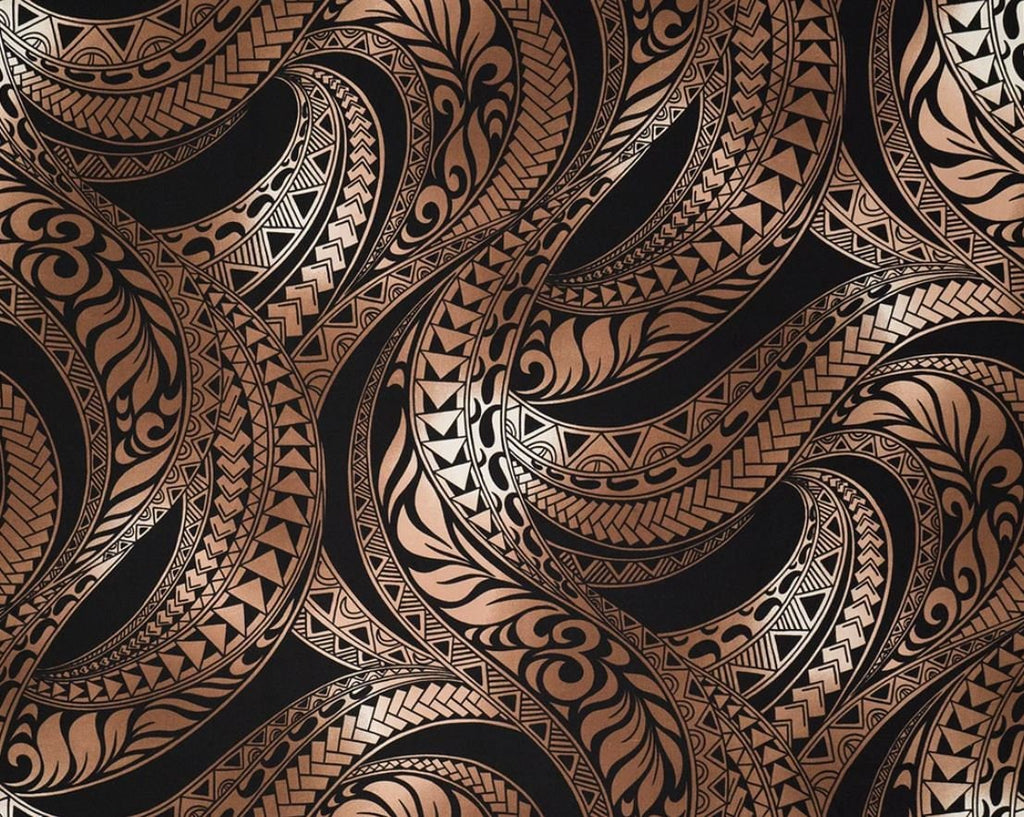 Hawaiian Fabric, Ombre Brown Tapa Swirl, Large Scale Print, By the Half or Full Yard