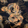 Dragon Fabric, Asian Fire Dragons on Black with Gold Metallic, By The Yard