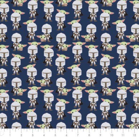 Mandalorian Fabric, Mando and Grogu on Blue by Camelot Fabrics, By the Half and Full Yard