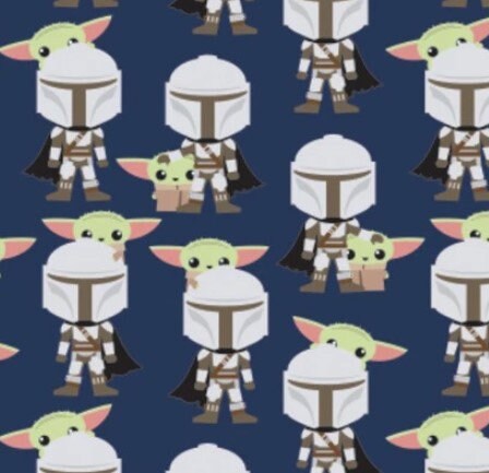 Mandalorian Fabric, Mando and Grogu on Blue by Camelot Fabrics, By the Half and Full Yard