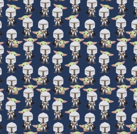Mandalorian Fabric, Mando and Grogu on Blue by Camelot Fabrics, By the Half and Full Yard