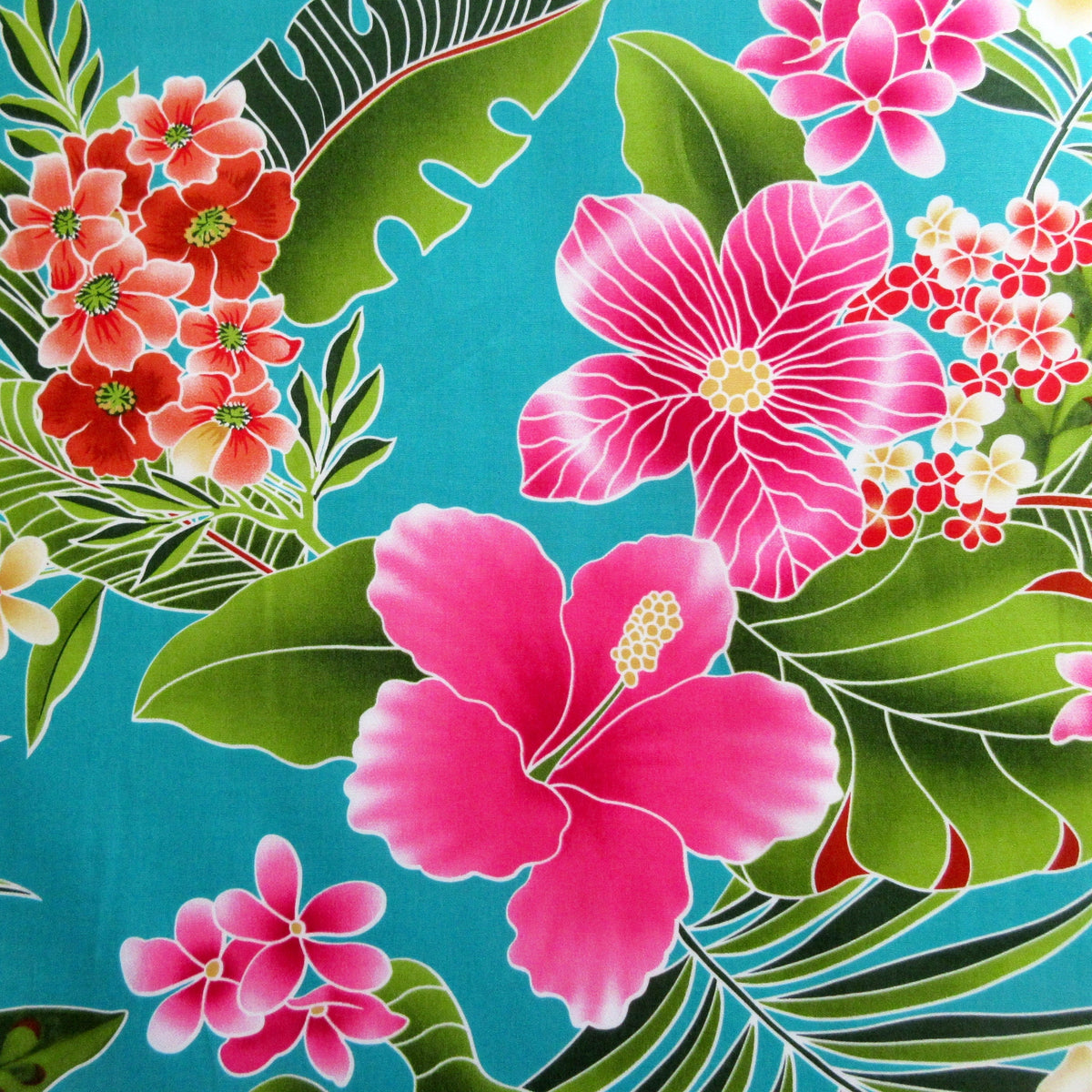 Fabric, Big Island Floral Hibiscus in Turquoise, Hawaiian Tropical, By the Yard
