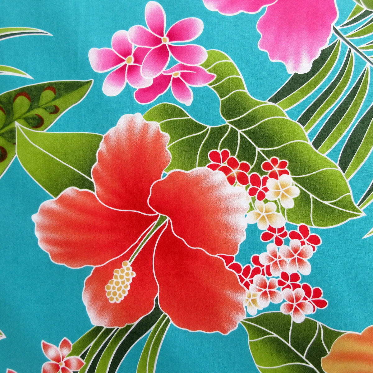 Fabric, Big Island Floral Hibiscus in Turquoise, Hawaiian Tropical, By the Yard
