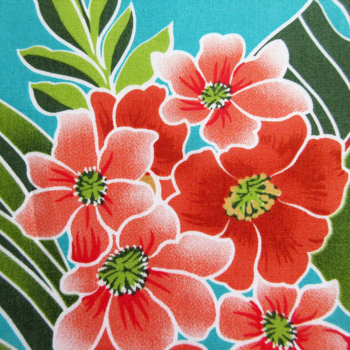 Fabric, Big Island Floral Hibiscus in Turquoise, Hawaiian Tropical, By the Yard