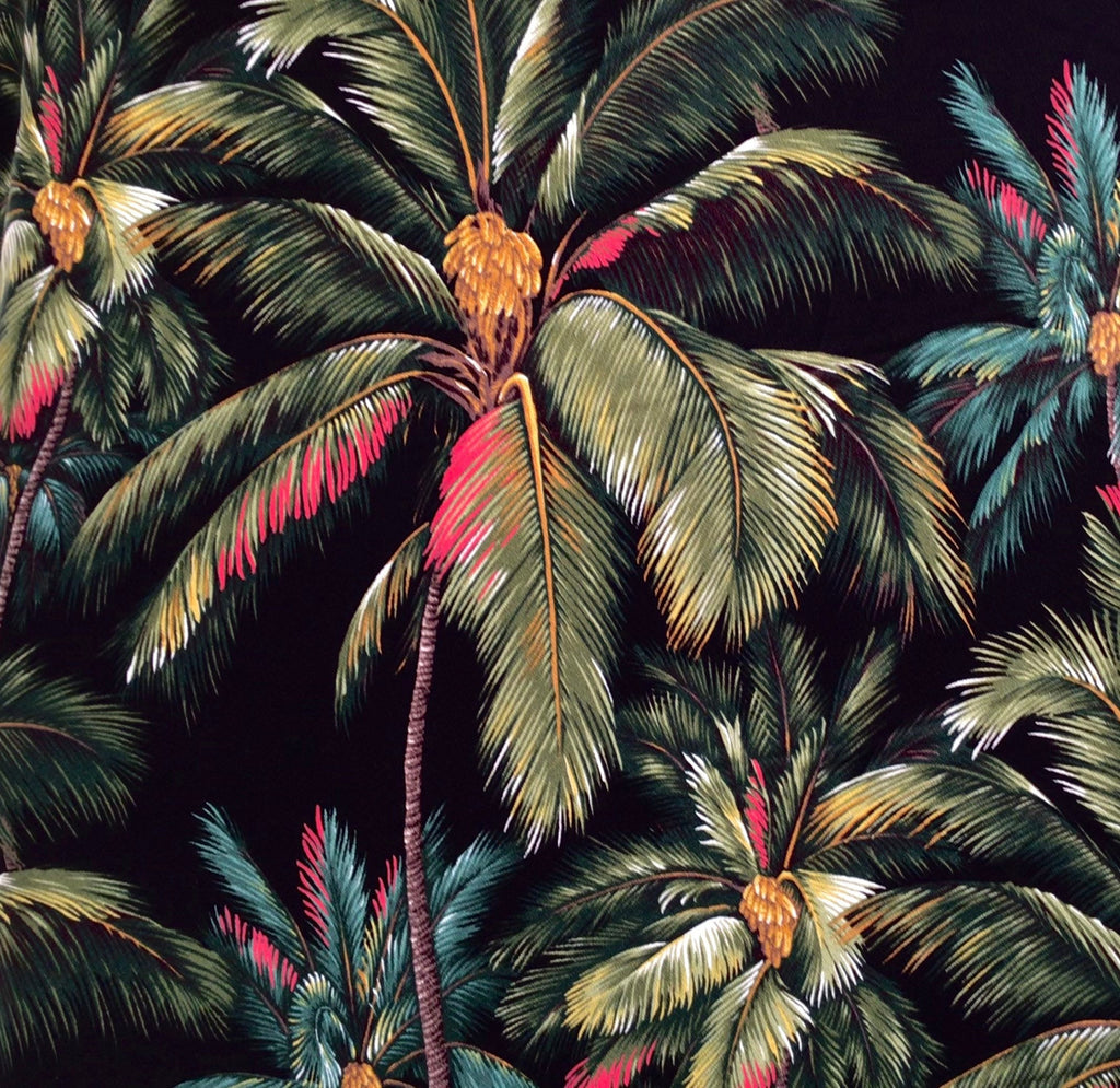 BARKCLOTH Fabric, Island Palms on Black, Large Scale Hawaii Tropical, By the Yard
