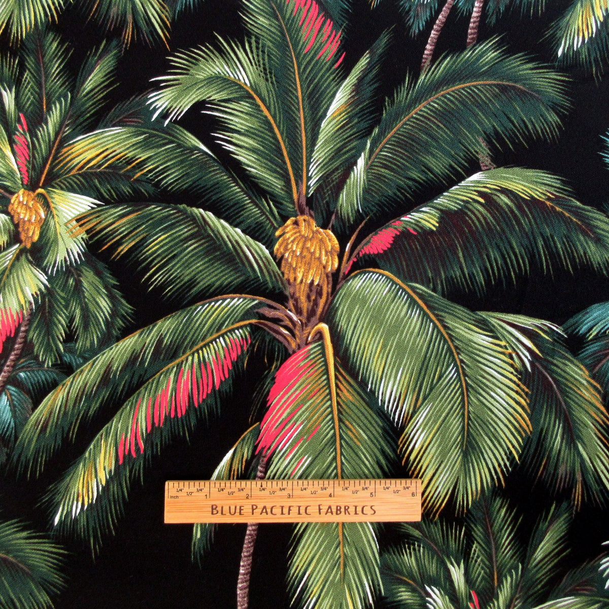 BARKCLOTH Fabric, Island Palms on Black, Large Scale Hawaii Tropical, By the Yard