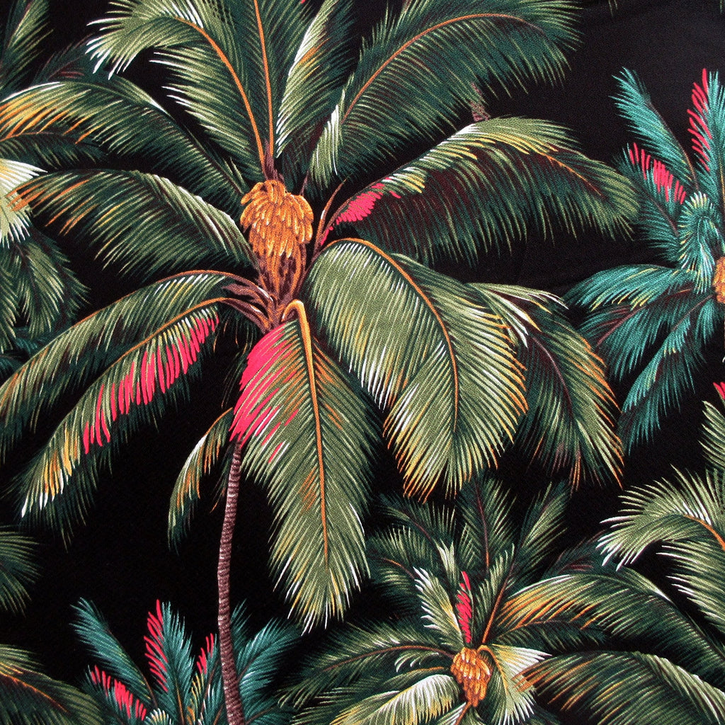 BARKCLOTH Fabric, Island Palms on Black, Large Scale Hawaii Tropical, By the Yard