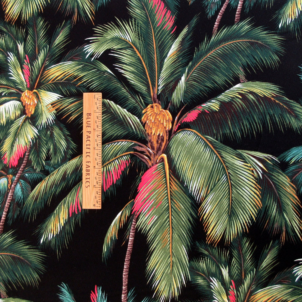 BARKCLOTH Fabric, Island Palms on Black, Large Scale Hawaii Tropical, By the Yard