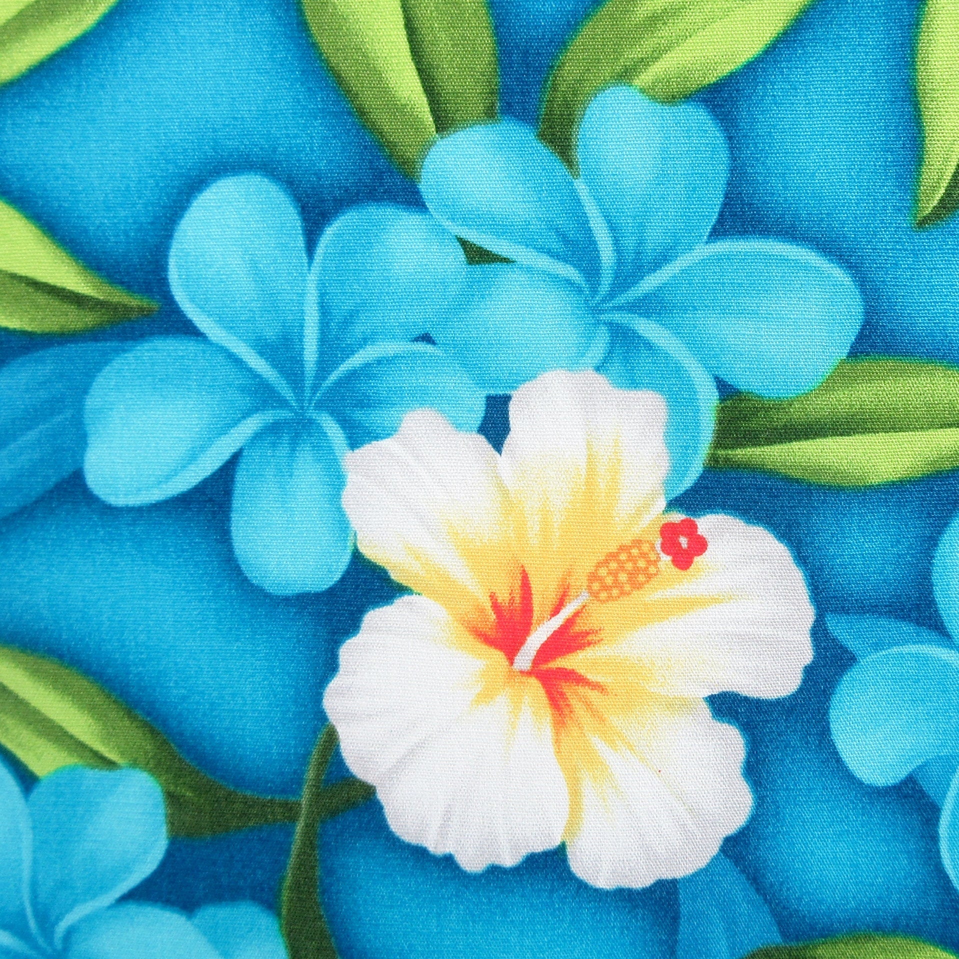 Fabric, Aloha Island Floral in Turquoise, Tropical Hawaiian, By the Half or Full Yard