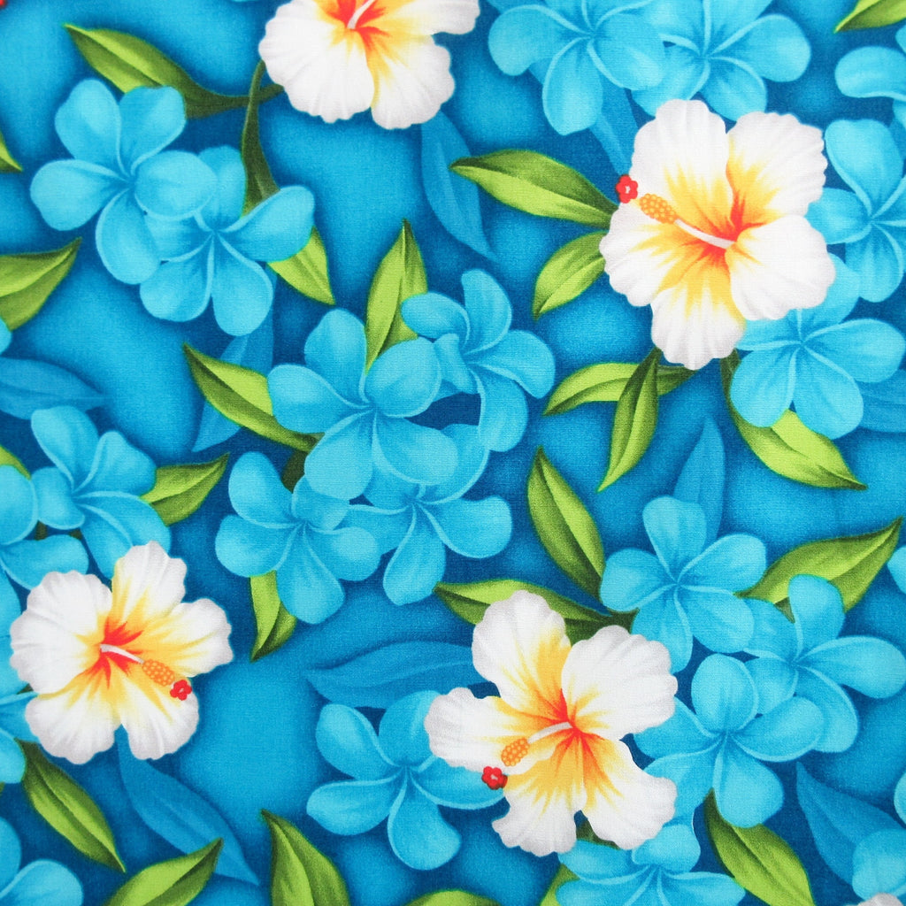 Fabric, Aloha Island Floral in Turquoise, Tropical Hawaiian, By the Half or Full Yard