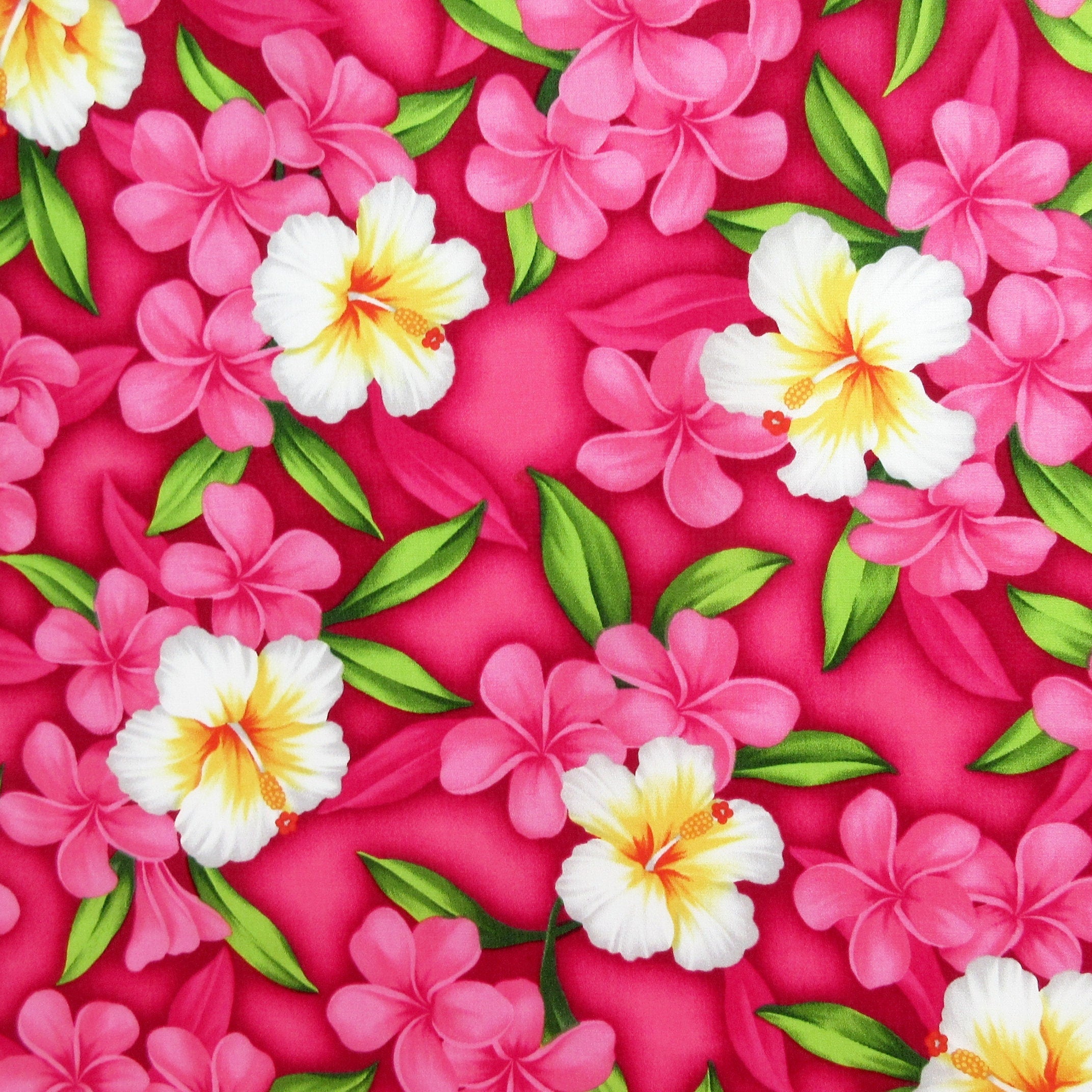 Fabric, Aloha Island Floral in Deep Pink, Tropical Hawaiian, By The Half and Full Yard