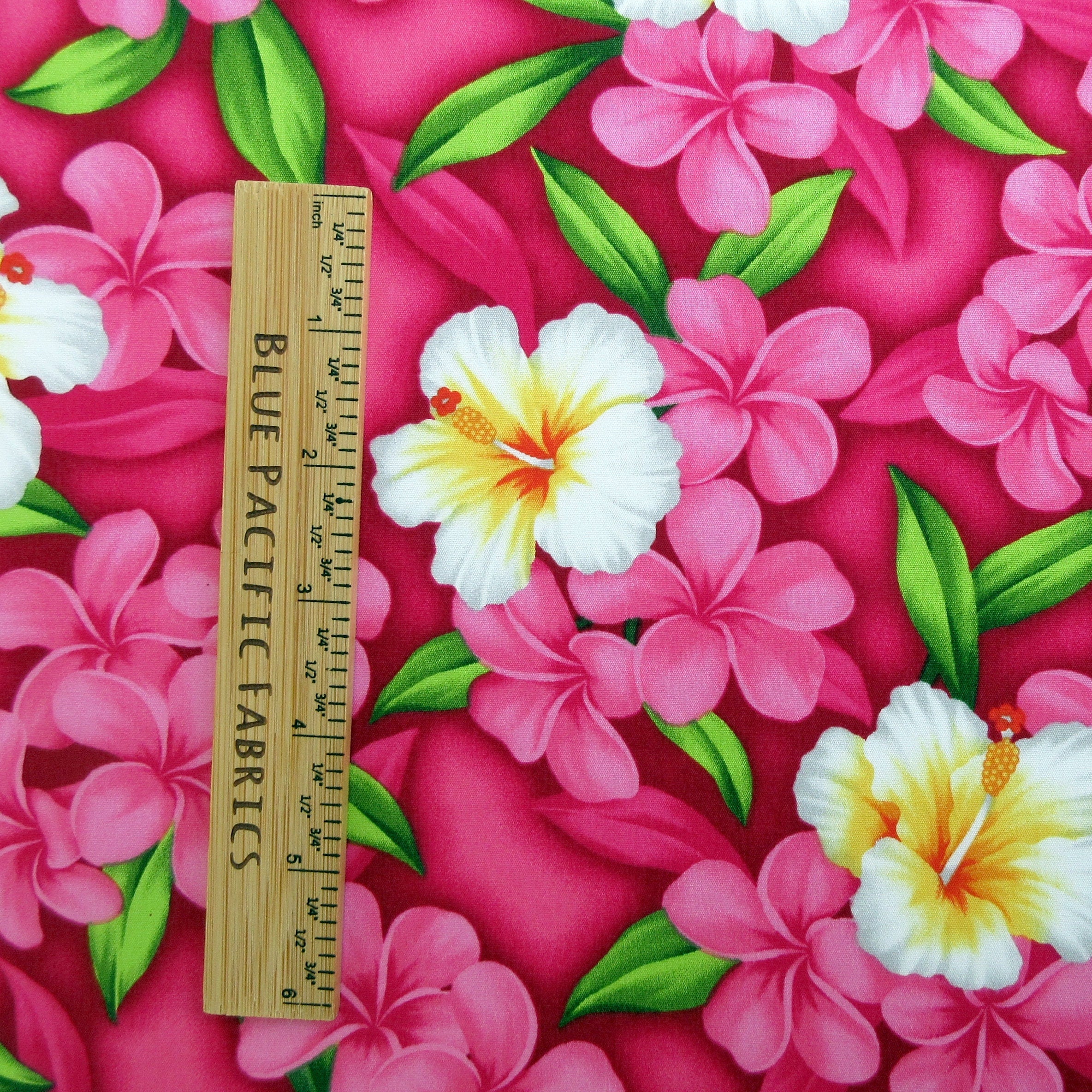 Fabric, Aloha Island Floral in Deep Pink, Tropical Hawaiian, By The Half and Full Yard