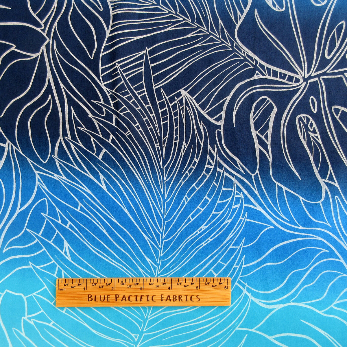 Hawaii Fabric, Ocean Ombre Tropical Leaf Outlines, By the Yard