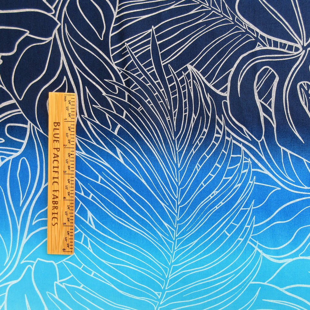 Hawaii Fabric, Ocean Ombre Tropical Leaf Outlines, By the Yard