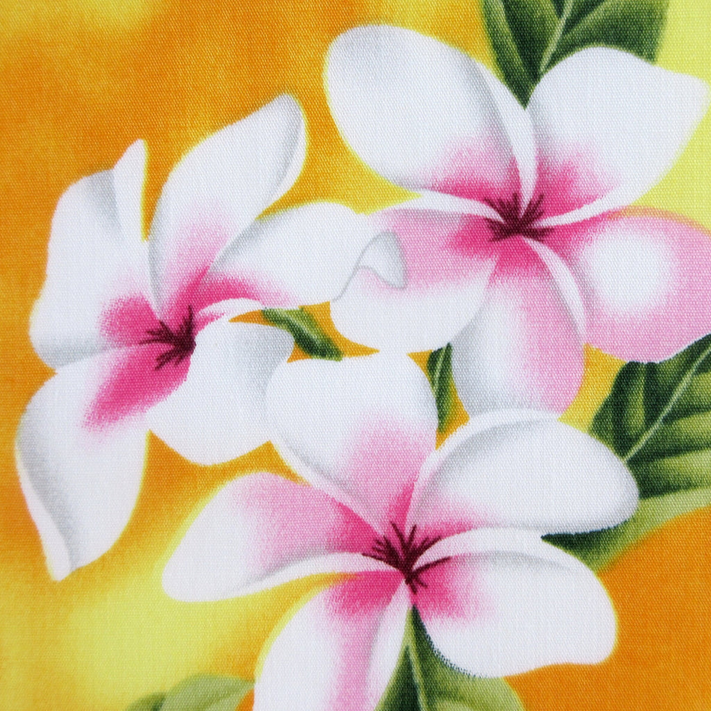 Fabric, White Plumeria Bouquet on Yellow, Tropical Hawaiian, By the Half or Full Yard