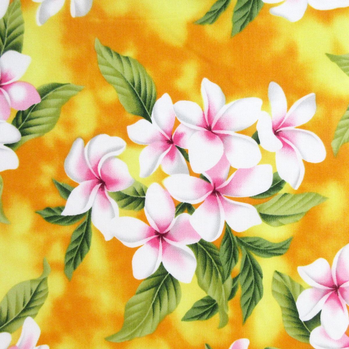 Fabric, White Plumeria Bouquet on Yellow, Tropical Hawaiian, By the Half or Full Yard