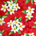 Fabric, Pacific Rim Plumeria on Christmas Red, Tropical Hawaiian, By the Half and Full Yard