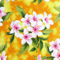 Fabric, White Plumeria Bouquet on Yellow, Tropical Hawaiian, By the Half or Full Yard