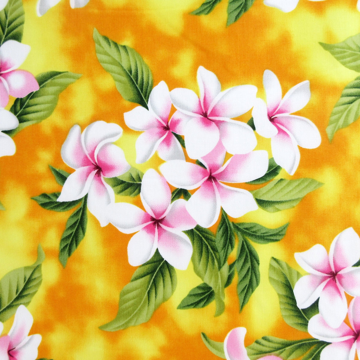 Fabric, White Plumeria Bouquet on Yellow, Tropical Hawaiian, By the Half or Full Yard