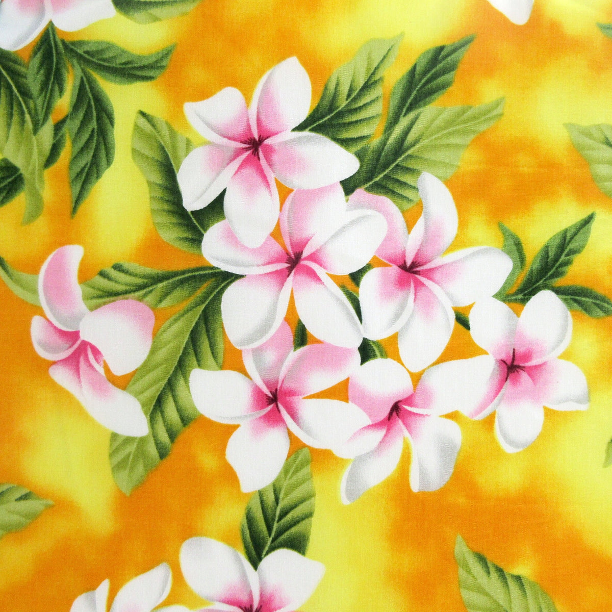 Fabric, White Plumeria Bouquet on Yellow, Tropical Hawaiian, By the Half or Full Yard