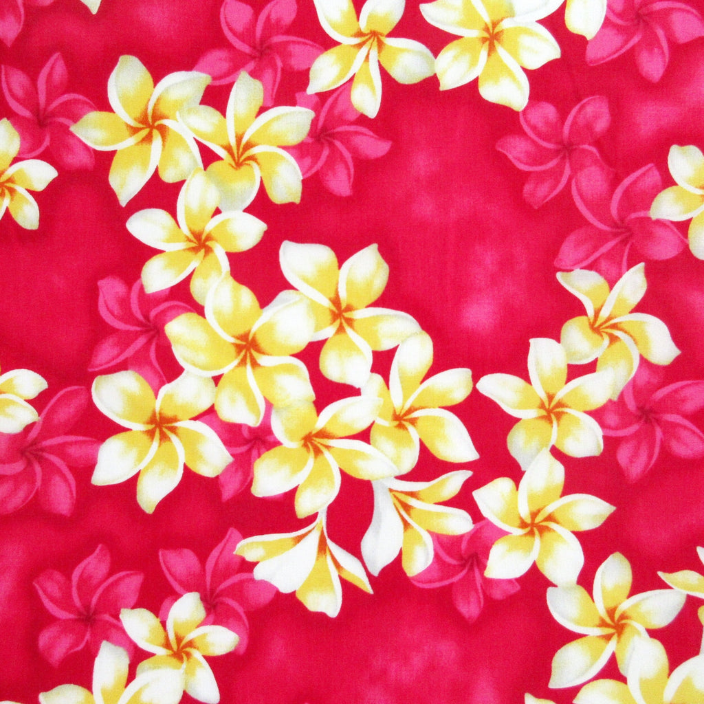 Hawaii Fabric, Island Plumeria Garland on Pink, By the Half or Full Yard