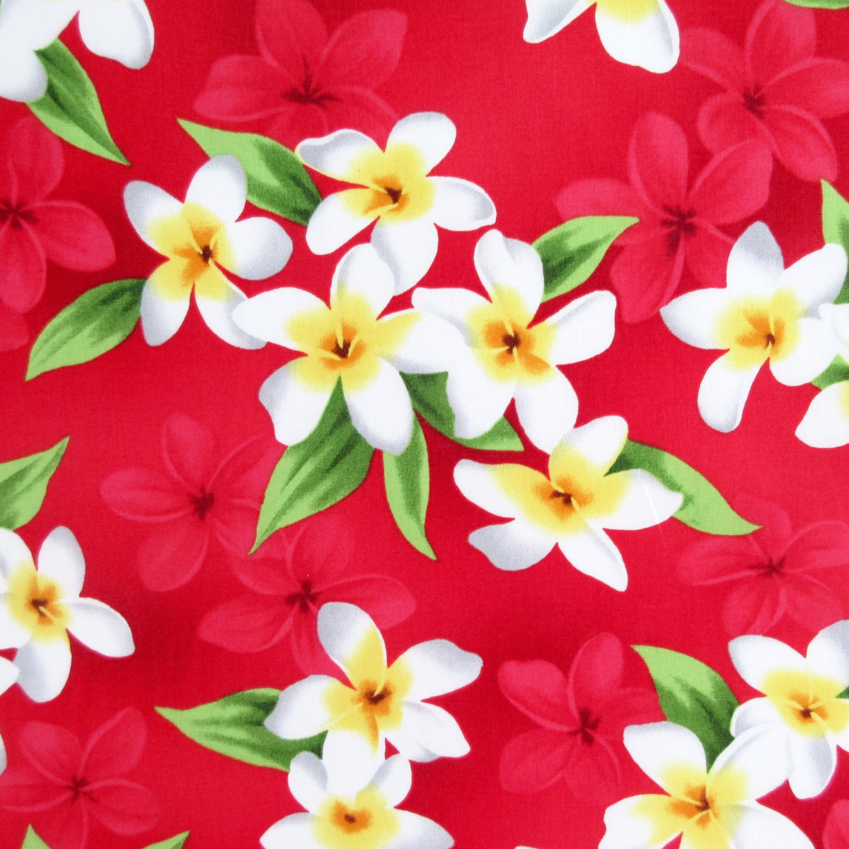 Fabric, Pacific Rim Plumeria on Christmas Red, Tropical Hawaiian, By the Half and Full Yard