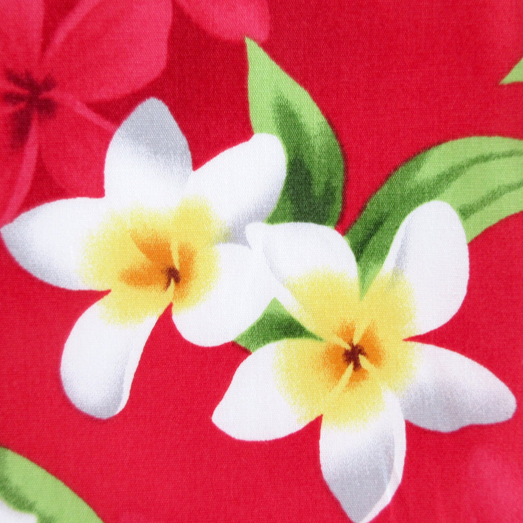 Fabric, Pacific Rim Plumeria on Christmas Red, Tropical Hawaiian, By the Half and Full Yard