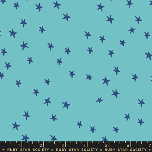 Star Fabric, Starry on Turquoise by Ruby Star Society, By the Half or Full Yard
