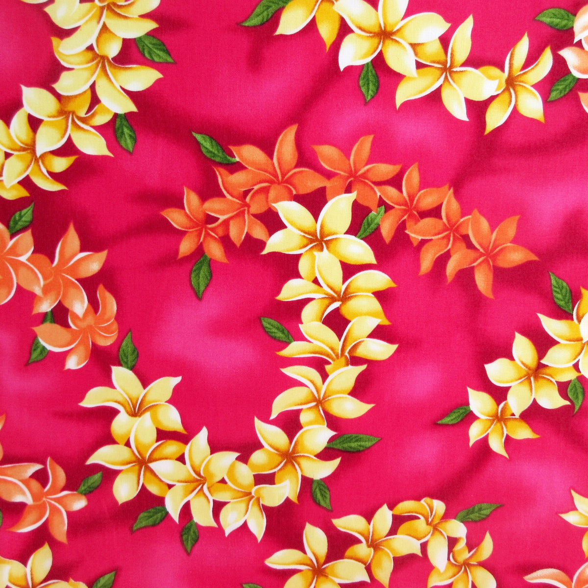Hawaii Fabric, Island Plumeria Leis on Hot Pink, By the Half or Full Yard