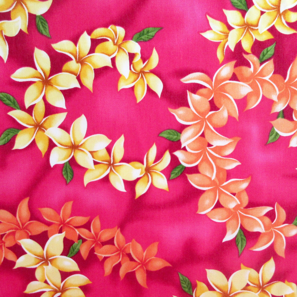 Hawaii Fabric, Island Plumeria Leis on Hot Pink, By the Half or Full Yard