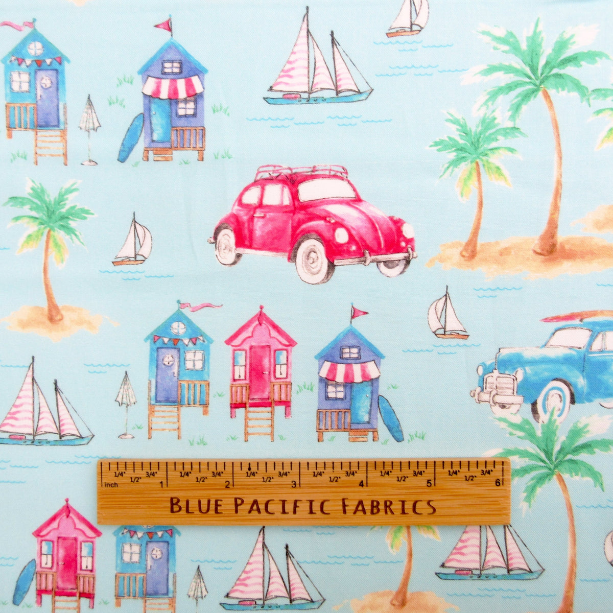 Beach Fabric, Surfside Cars by Freckle and Lollie, By the Half or Full Yard