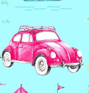 Beach Fabric, Surfside Cars by Freckle and Lollie, By the Half or Full Yard