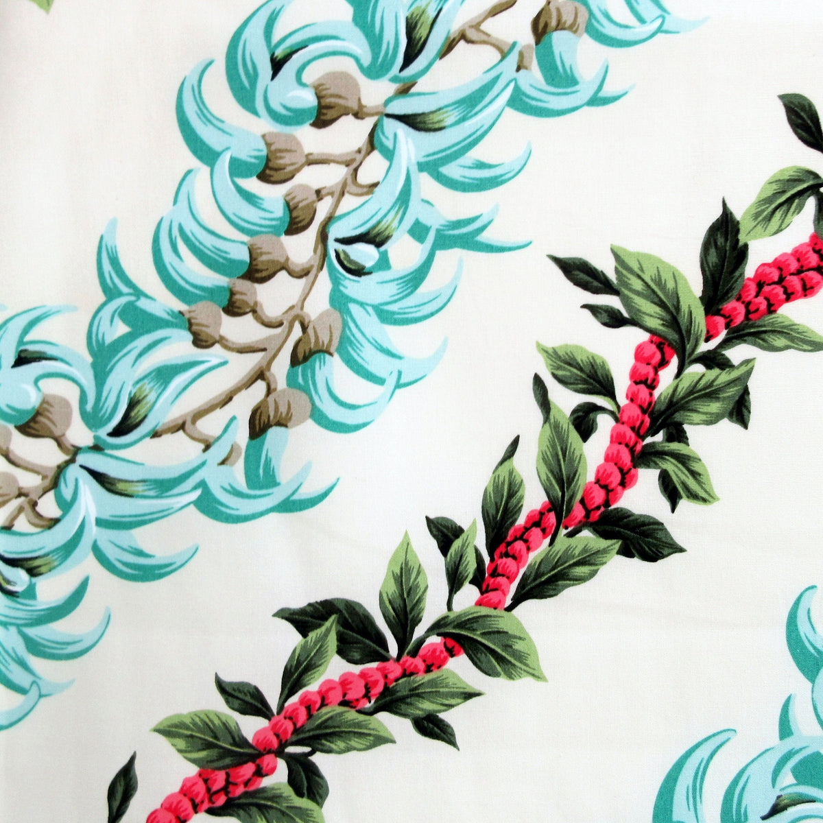 Hawaii Fabric, Island Flower Leis on Cream, Large Scale Print, By the Half or Full Yard
