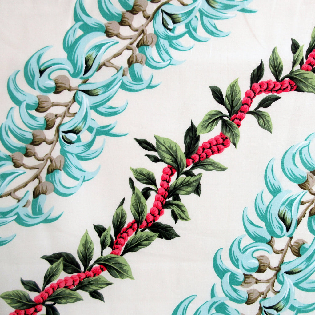 Hawaii Fabric, Island Flower Leis on Cream, Large Scale Print, By the Half or Full Yard