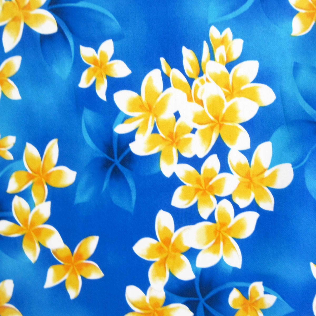 Floral Fabric, Blockbuster Plumeria on Blue, Tropical Hawaiian, By the Half or Full Yard