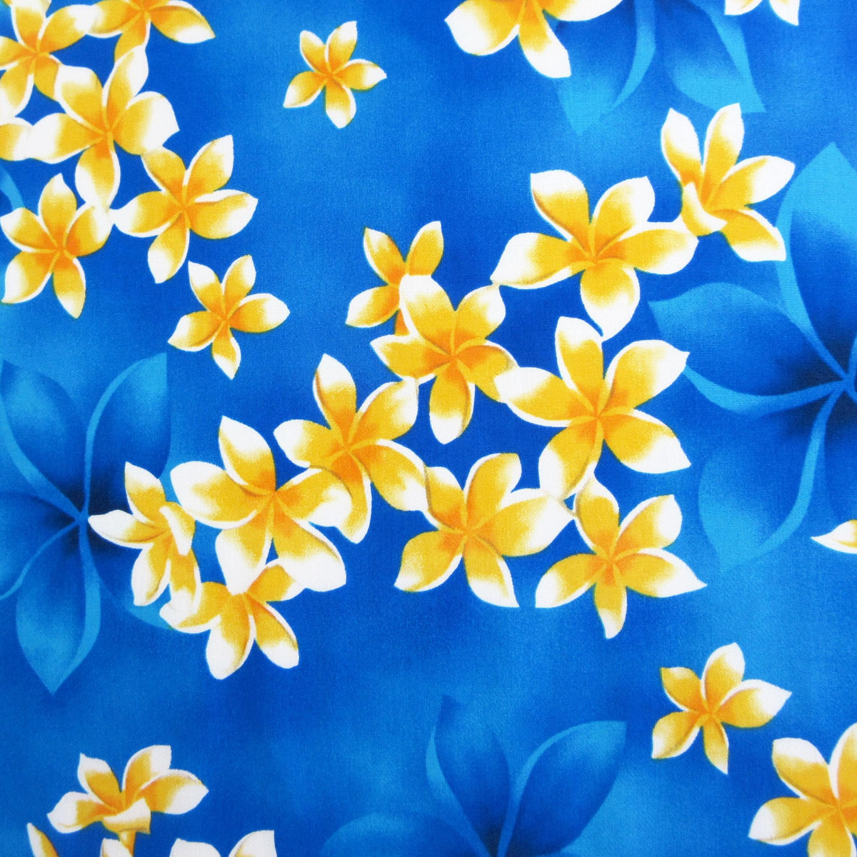 Floral Fabric, Blockbuster Plumeria on Blue, Tropical Hawaiian, By the Half or Full Yard
