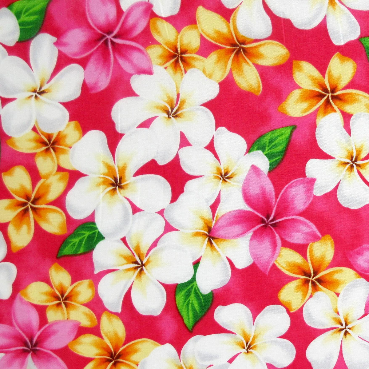 Floral Fabric, Pacific Plumeria Bouquet on Pink, Tropical Hawaiian, By the Half or Full Yard