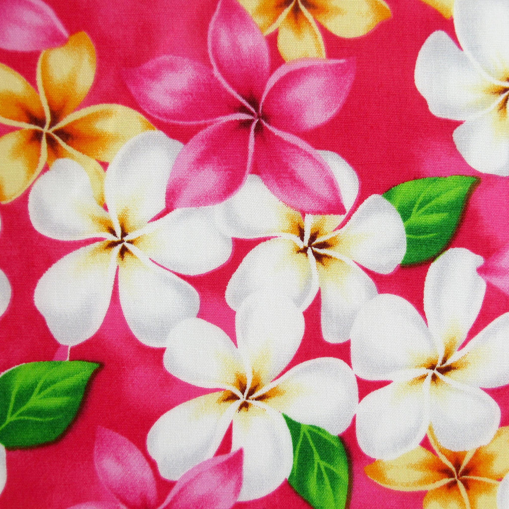 Floral Fabric, Pacific Plumeria Bouquet on Pink, Tropical Hawaiian, By the Half or Full Yard