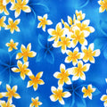 Floral Fabric, Blockbuster Plumeria on Blue, Tropical Hawaiian, By the Half or Full Yard