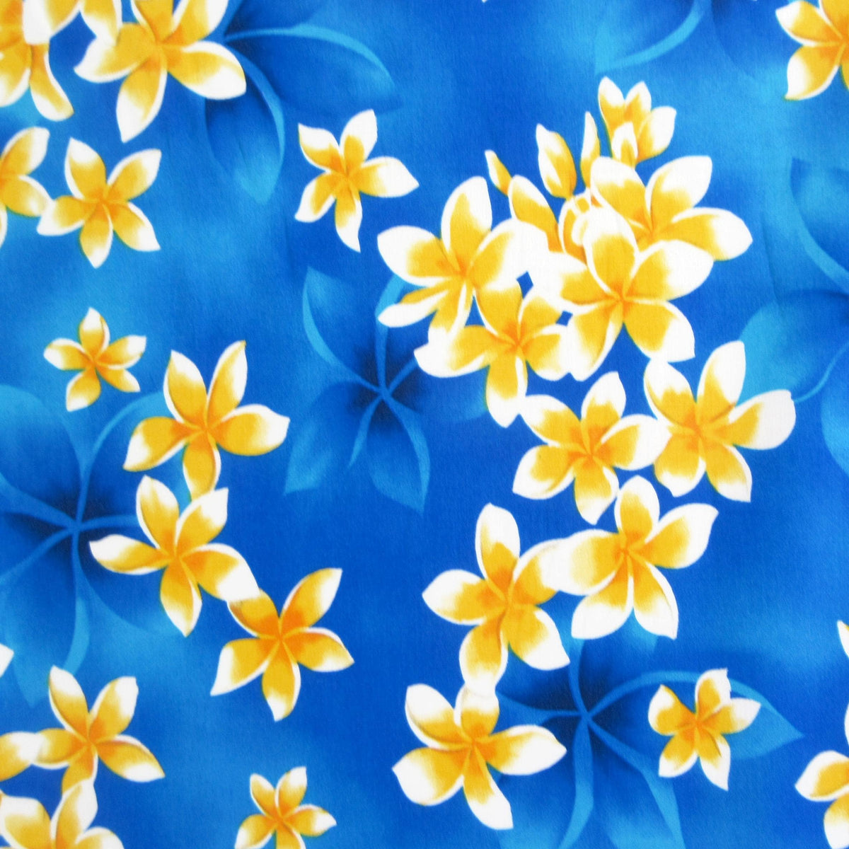 Floral Fabric, Blockbuster Plumeria on Blue, Tropical Hawaiian, By the Half or Full Yard
