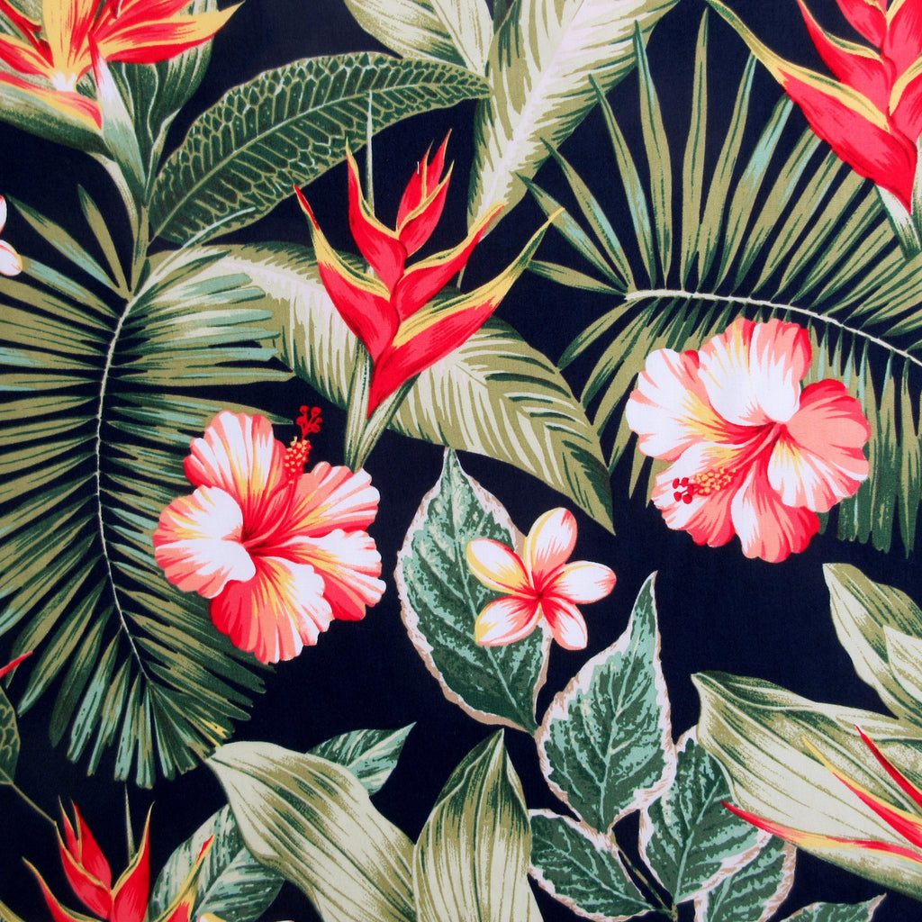 Fabric, Tropical Blossom Paradise on Navy Blue, Hawaiian Floral, By the Yard