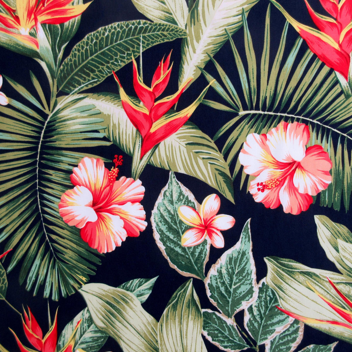 Fabric, Tropical Blossom Paradise on Navy Blue, Hawaiian Floral, By the Yard