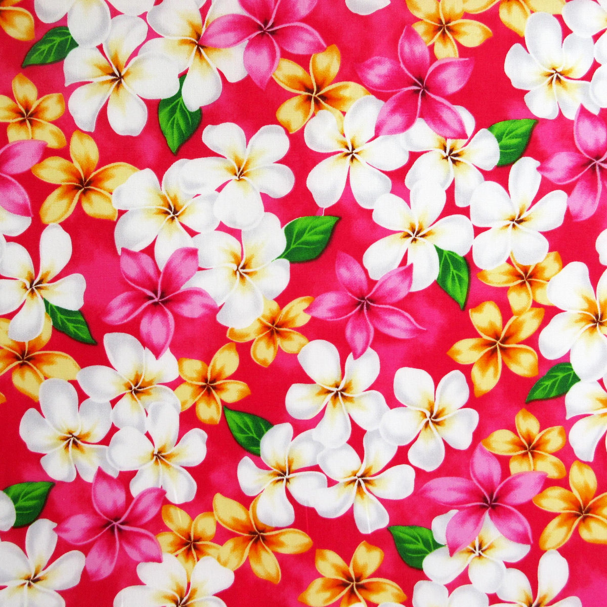 Floral Fabric, Pacific Plumeria Bouquet on Pink, Tropical Hawaiian, By the Half or Full Yard